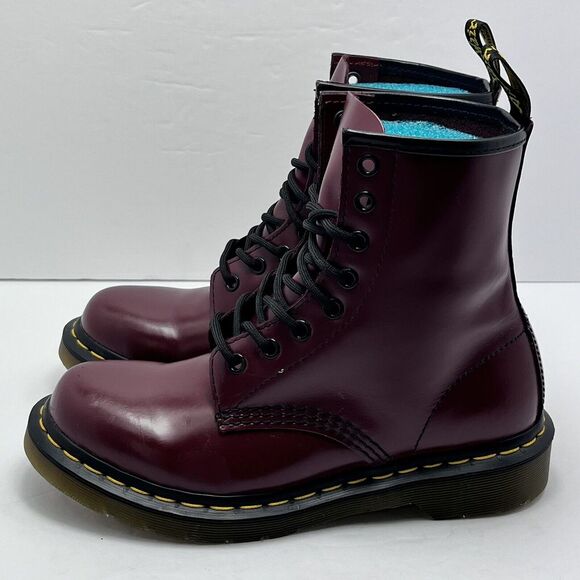 Dr. Martens 1460 Smooth Leather Lace Up Ankle Boots Cherry Red Size 7 Comfy Shoe - Picture 4 of 10